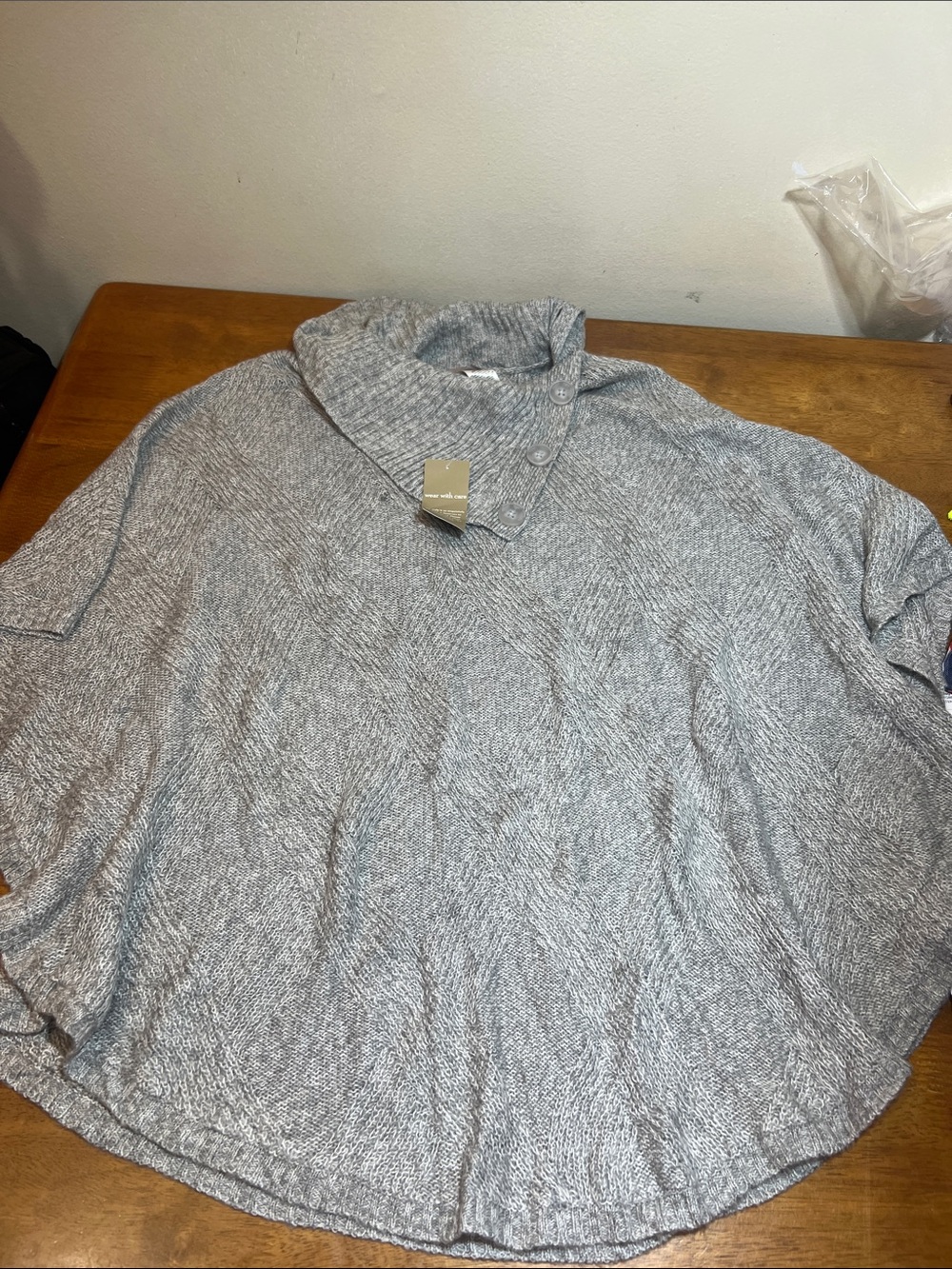 CHICO’S split neck knit chianti poncho mystic Gray Size S/M
